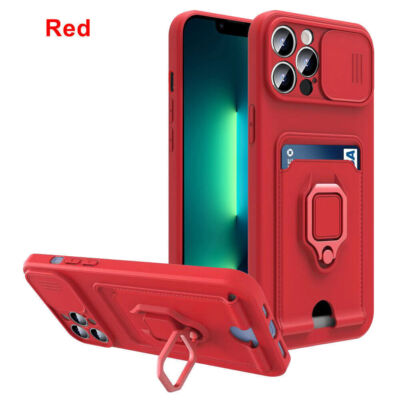 Shockproof Rubber Card Holder Stand Case Cover For iPhone 13 Pro Max 12 11 7 8 X