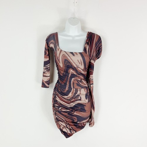 -- Missguided sexy marbled print ruched mini party dress size 4