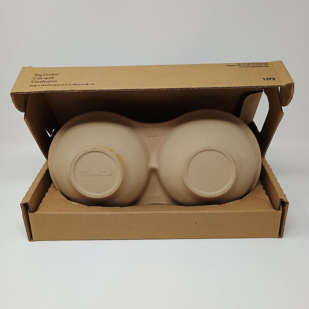 Pampered Chef Stoneware Egg Cooker #1372 for Oven & Microwave Double Dish