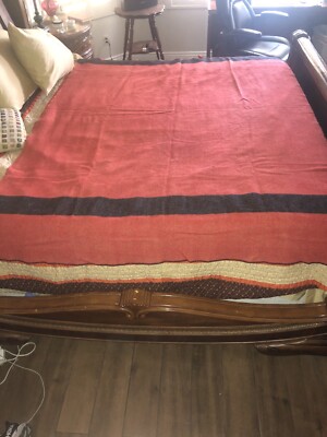 Vintage Antique 1920s Pendleton Wool Red Black Stripe Blanket RARE 90 x  60