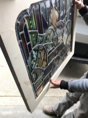 Snag Bark Antique Painted And Fire Stained Glass Window 29.25 X 26 1/8 - Picture 8 of 8