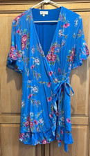 Privacy Please Blue Floral Wrap Dress XL