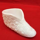 Vintage Old Virginia Glass (OVG) Signed Baby Boot Shoe Milk Glass Daisies 4.5" L