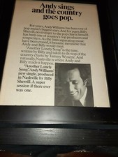 Andy Williams Another Lonely Song Rare Original Promo Poster Ad Framed!
