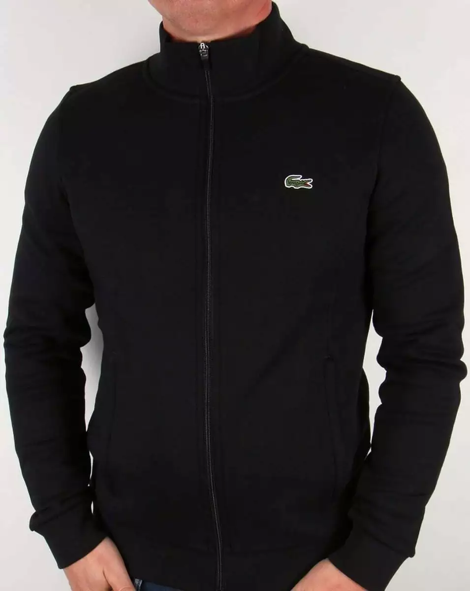 Lacoste Full Zip Track Top Black - Cotton Blend Fleece Zip Sweatshirt |