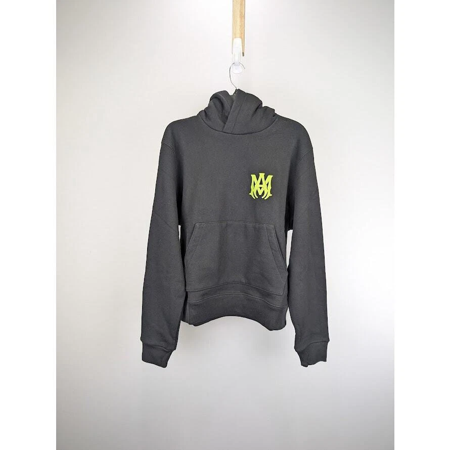 Felpa con cappuccio Amiri Q:4 MA logo nero lime nuova con etichetta Medium