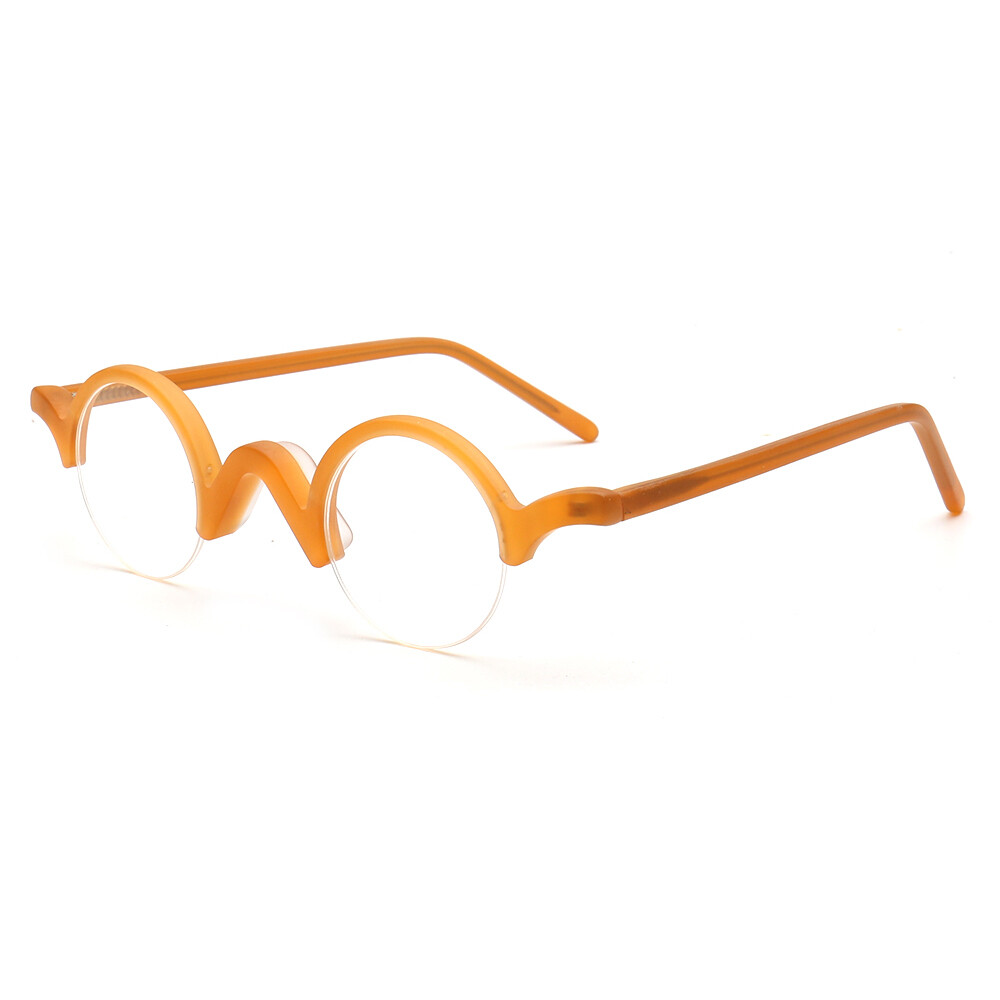 Retro Mens Small Round Eyeglass Frame Women Semi Rimless Eyewear Nerd ...