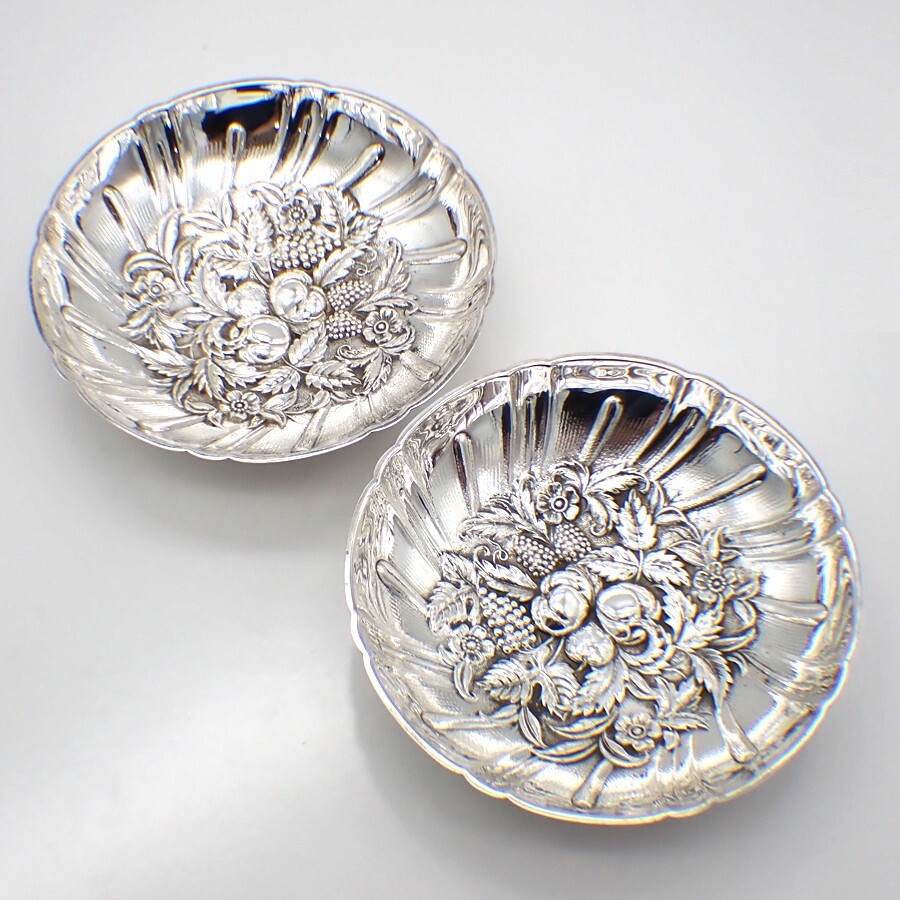 Kirk Serving Bowls Pair Repousse Fruit Designs N431 Sterling