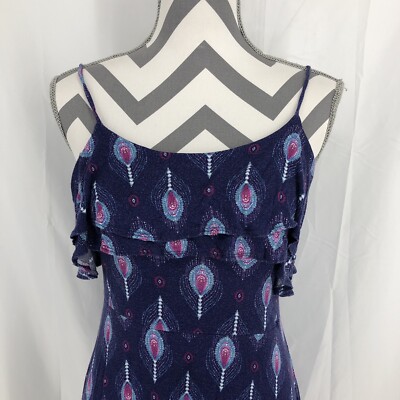Pink Republic Purple Peacock Feather Spaghetti Strap Ruffle Mini Dress  Medium | eBay
