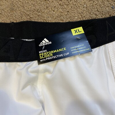 Adidas Men's XL Sliding Shorts Triple Stripe Slider With Cup White