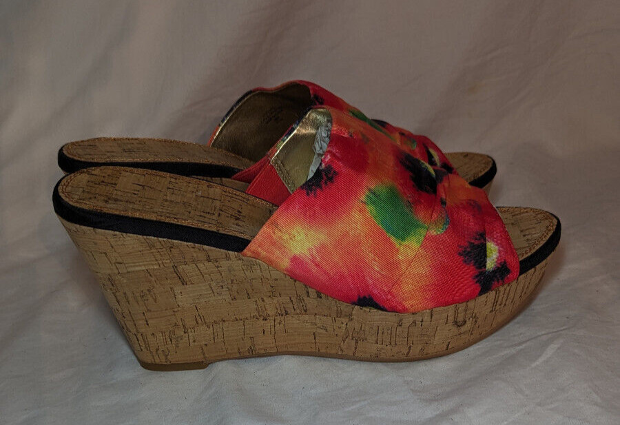 NEW NINE WEST  Cork Wedge Platform Heel Sandals Elspie Women Size 10M Multi Pink image 2
