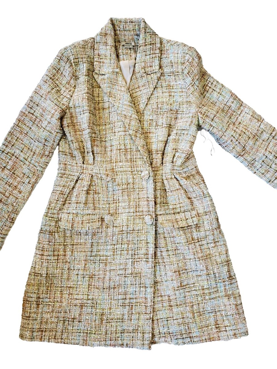 NWT Jason Wu Tweed Long Trench Blazer Jacket Size M Cream Office
