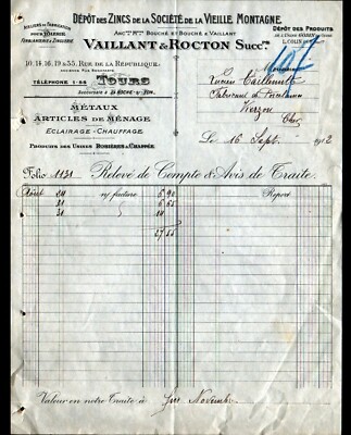 TOURS / LA ROCHE-sur-YON (37 / 85) HAUSHALTSUTENSILIEN ''VAILLANT & ROCTON'' um 1912