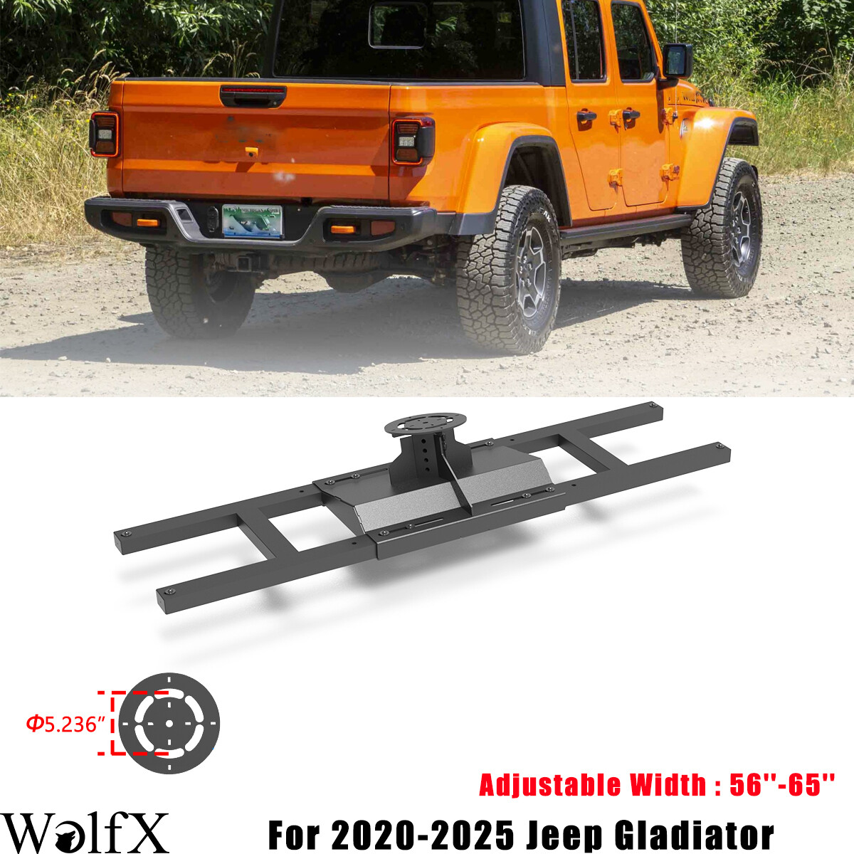 Adjustable Width 56''-65'' Spare Tyre Carrier For 2020-2025 Jeep Gladiator 