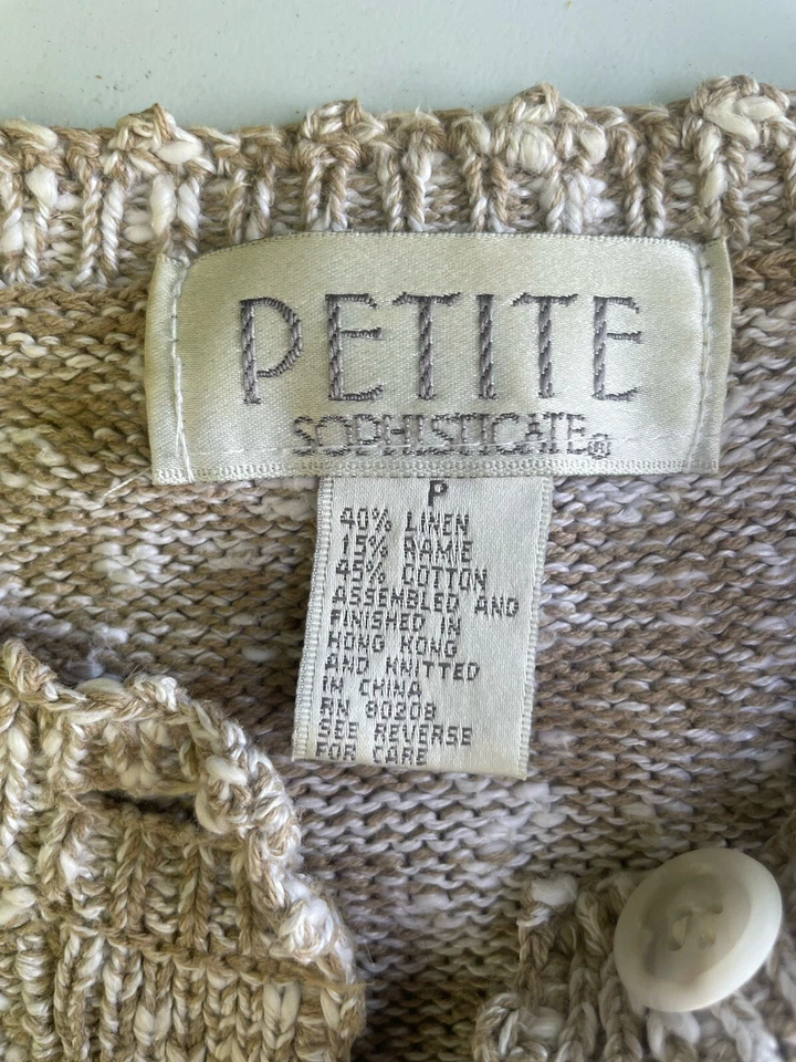 Cárdigan de Colección Granny Cuadrado Crochet Abotonado Beige Negro Blanco Lino Algodón S P Foto 4 de 4