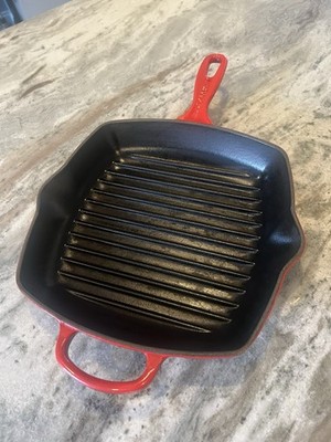 Le Creuset Griddle Skillet Frying Pan 26cm Red Cast Iron Square Red Enamel 