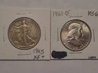 1945 Walking Liberty & 1961-D Franklin Half Dollars