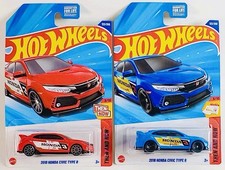 2 New Car Lot Hot Wheels Honda Civic Type R Red Blue Then Now 2025 UNOPENED