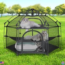 EighteenTek 3-Tier Pop-Up Cat Enclosure - Portable Outdoor Tent Playpen for Cats