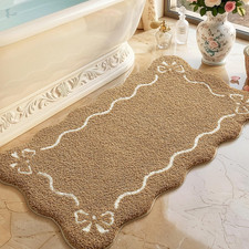 Scalloped Bathroom Rugs, Microfiber Cute Bath Mat 24x36, Light Brown