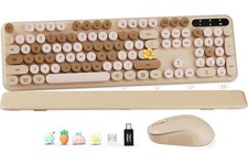 Wireless Keyboard and Mouse Combo, Round Keycaps, Full-Size Retro Typewriter ...