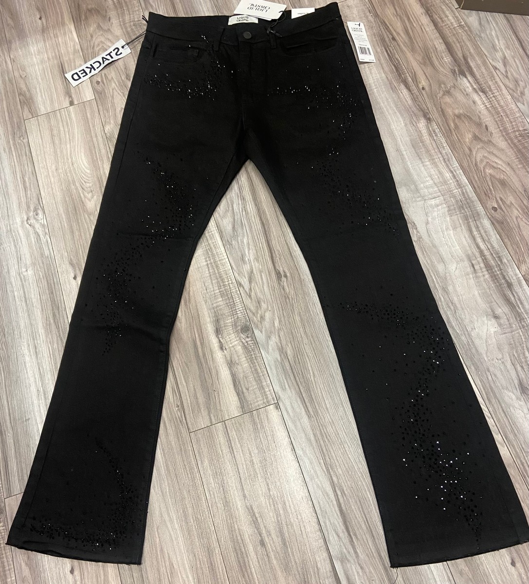 LIQUID CRYSTAL- RHINESTONE STACKED JEANS JTF2316A (JET BLACK) | eBay