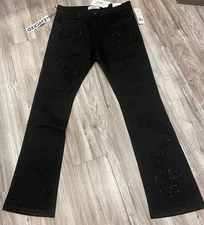 LIQUID CRYSTAL- RHINESTONE STACKED JEANS JTF2316A (JET BLACK)