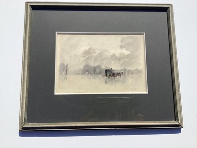 French Artist Joseph Marie Tournier Watercolor Parisian Cityscape