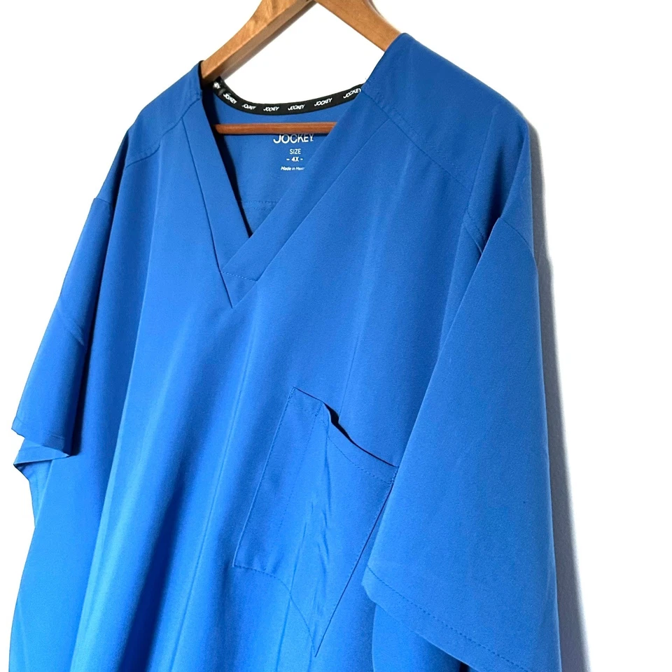 NUEVO CON ETIQUETAS Blusa Médica Jockey Para Hombre 4X Azul Cuello en V Manga Corta Bolsillo Camisa Foto 4 de 4