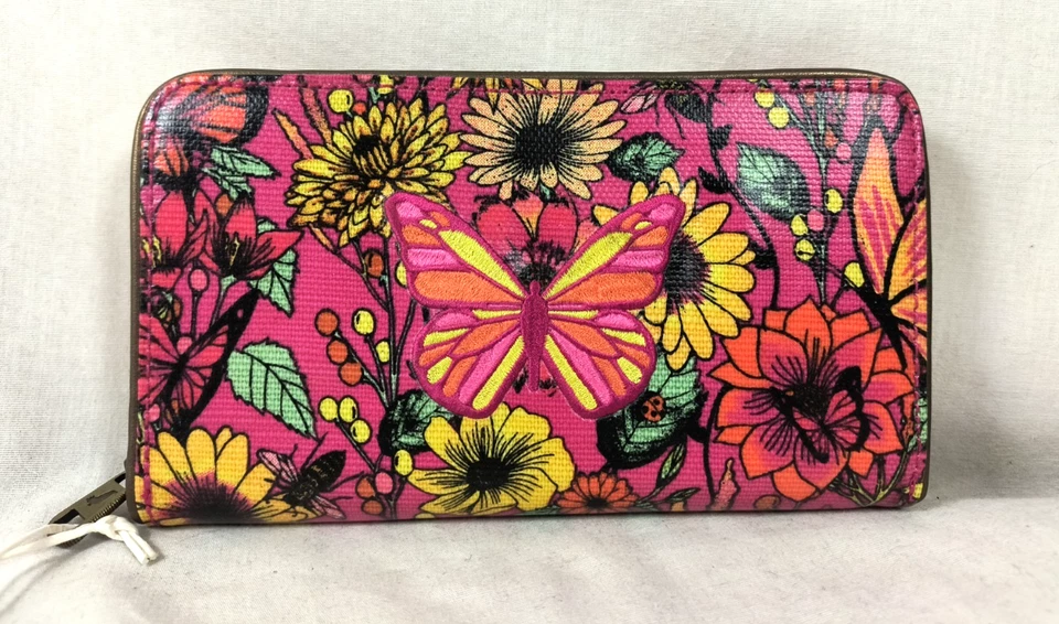 SAKROOTS Zip Around Wallet Pink Floral/Butterfly Pattern In Bloom Danielle Foye - Image 2 of 4