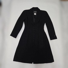 CHANEL black tweed long coat