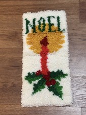 Vintage Xmas Christmas Latch Hook Rug Noel Candle White Green Gold