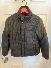 Calvin Klein Jeans boys' puffer jacket Sz10-12 Grey w/ Red Fleece Lining No Hood