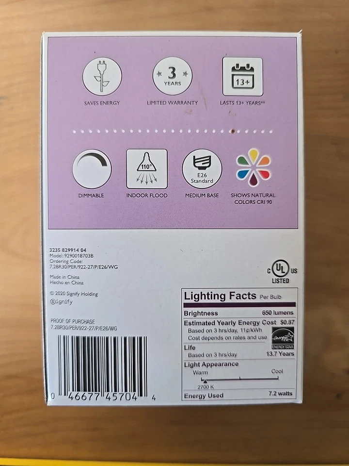 3 Philips LED Dimmable 7.2W LED = 65W Soft White 650 Brightness bulb BR30 457044 - Image 3 of 4