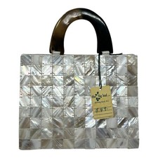 Vintage Mother of Pearl Handbag Purse Clutch Natural Horn Handles Tortoise Shell