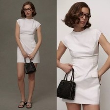 Anthropologie BHLDN Natalie Cap Sleeve Structured Mini Dress Pearl button M Flaw