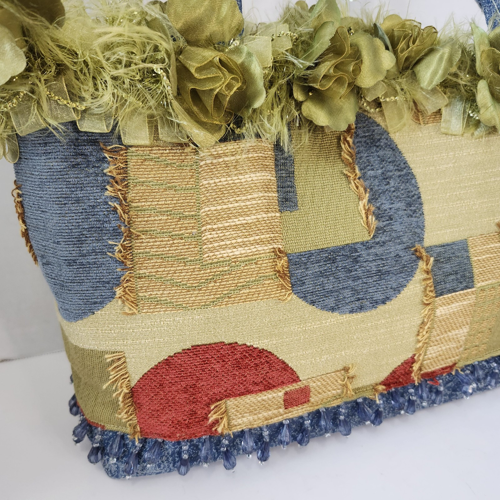 Handmade Patchwork Tapestry Bag - Beaded Flower T… - image 2