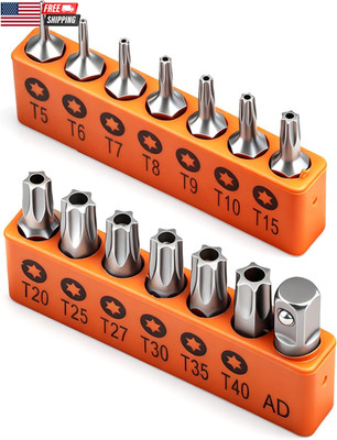 14-Piece Tamper Resistant Star Bits, S2 Alloy Steel, T5 - T40 Security Torx Bit