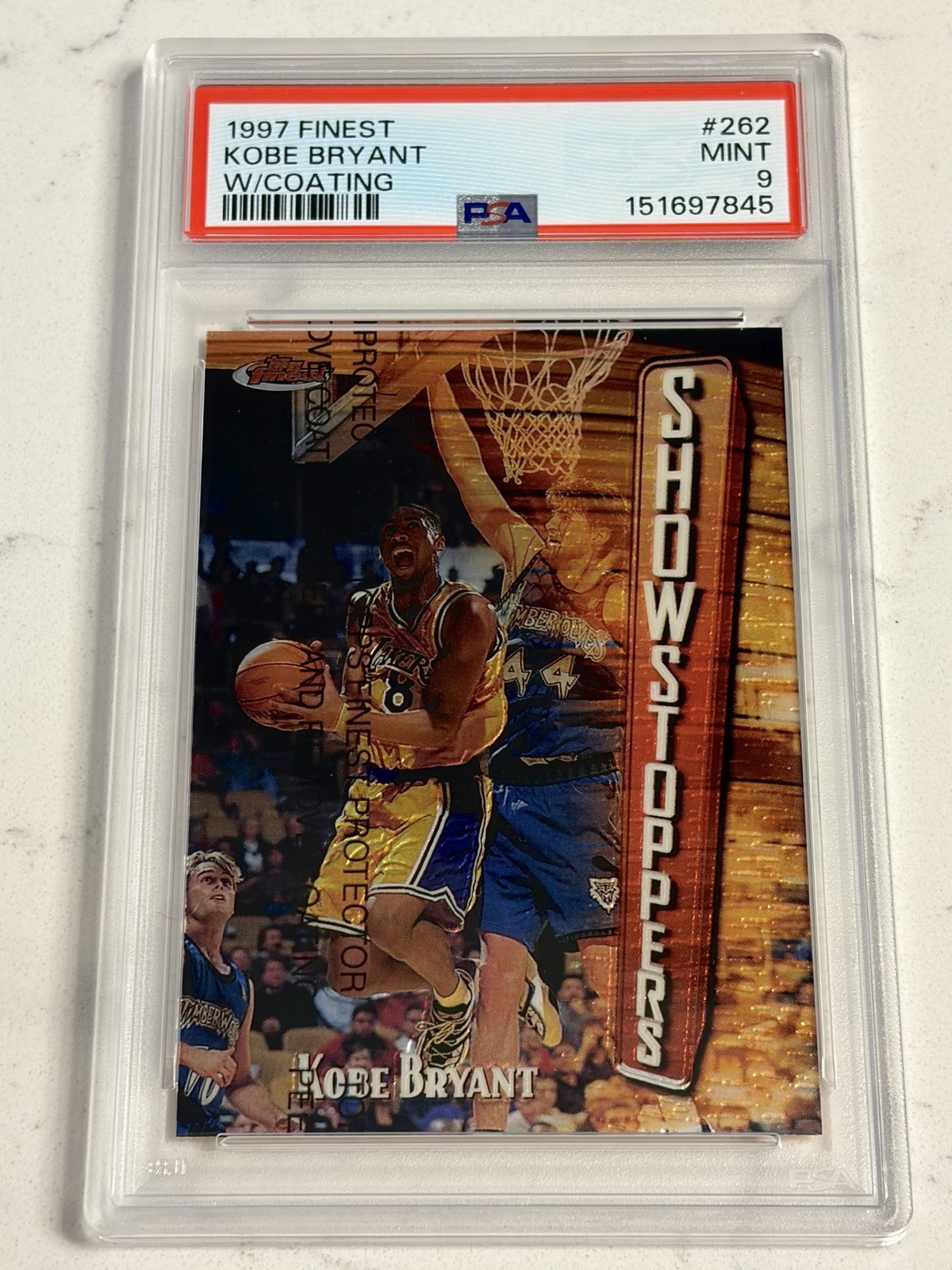 1997 TOPPS FINEST W/COATING #262 KOBE BRYANT PSA 9 MINT