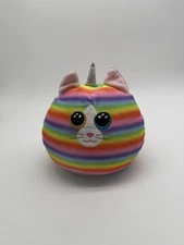 Ty Squish A Boos Heather The Rainbow Striped Unicorn Cat Plush 11"