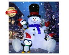8FT Christmas Inflatables Snowman and Penguin 2025 NEW LED Outdoor Decoration