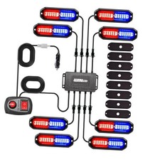  8PCS LED Strobe Lights 12V Sync Feature Red Blue 12LED Emergency RED BLUE