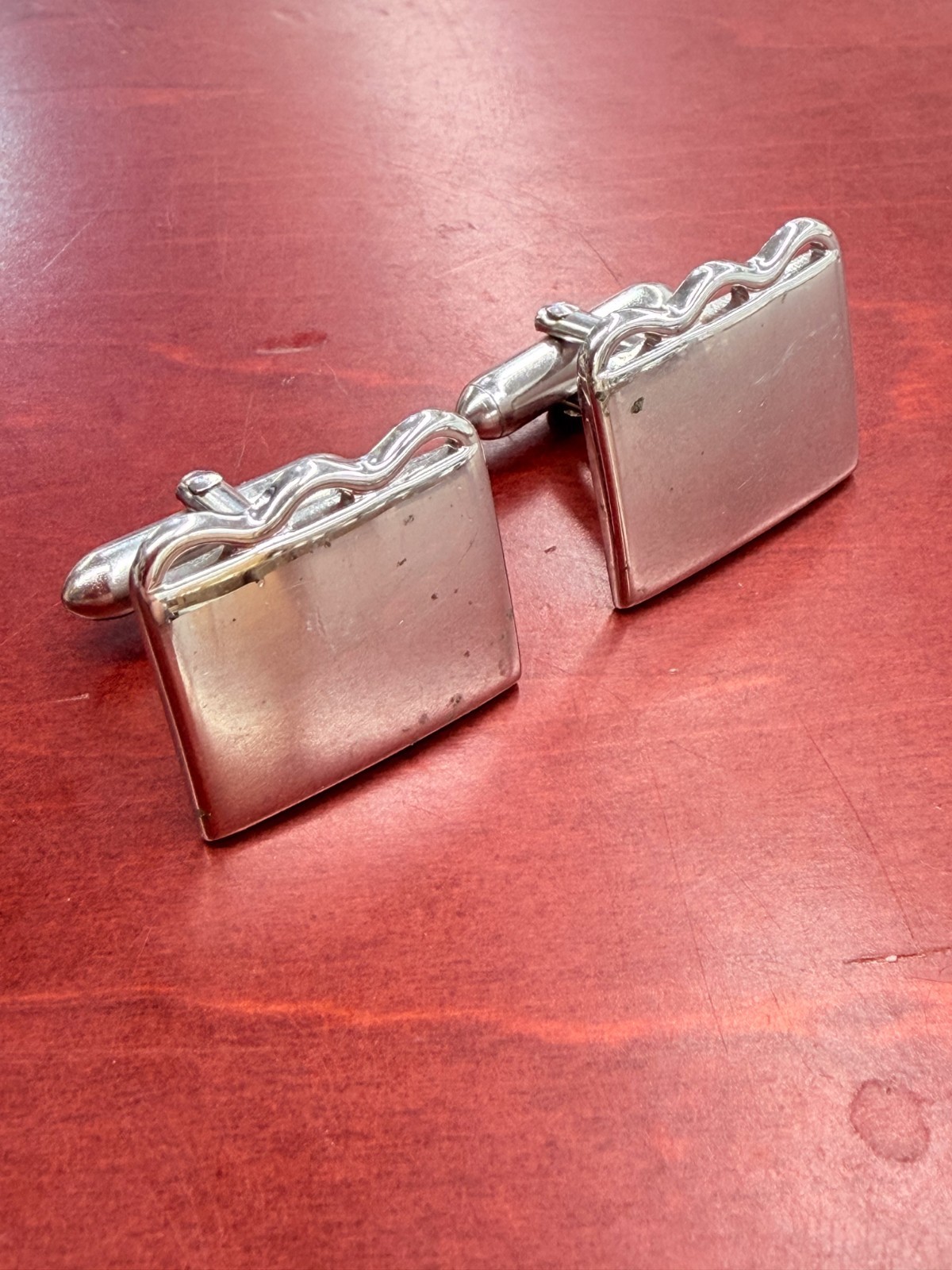 Vintage Swank Silver Wave Rectangular Cufflinks A… - image 1
