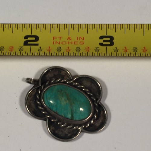 VTG Native American Old Pawn Navajo Turquoise Sterling Rope Bezel Pendant Charm