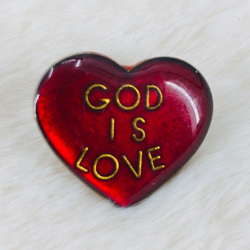 Vtg God is Love Red Enamel Heart Lapel Pin