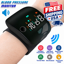 LED Blood Pressure Monitor Wrist Rechargeable Voice Broadcast Heart Rate Machine