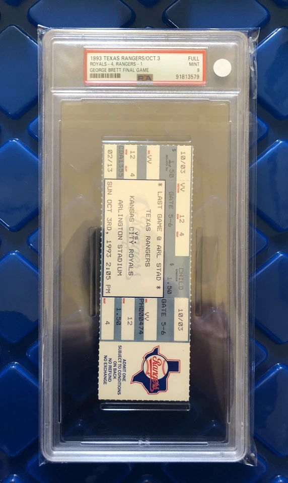 GEORGE BRETT Final Game and Last Hit FULL Ticket 1993 PSA 9 MINT POP 1, 0 Higher - Image 1 of 3