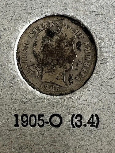 1905-O Barber Liberty Head Dime 90% Silver New Orleans Mint US Coin Auction NR