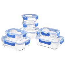 Amazon Basics Glass Food Storage Containers with Locking Lids, Set of 7, 14 Piec