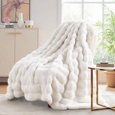 Faux Fur Throw Blanket, Ultra Soft Cozy Warm Fuzzy Fluffy Plush Reversible Bl...